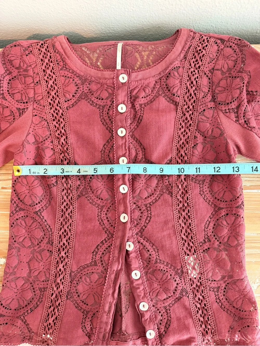 Free People Jae Sheer Crushed Berry Lace Knit Long Sleeve Top (Size Small)